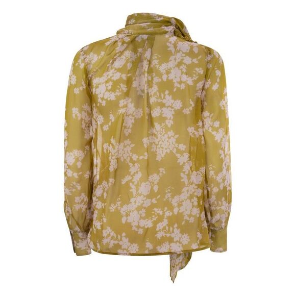 ELISABETTA FRANCHI Women's Floral Print Long Sleeve Pussy-Bow Blouse Women OCHRE